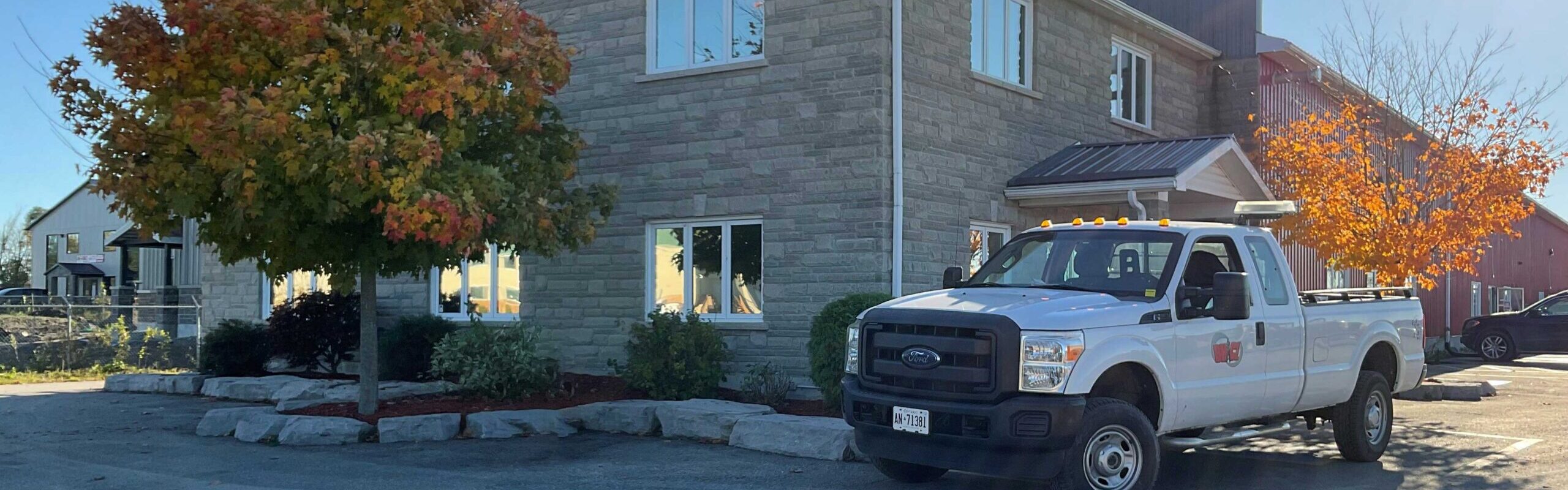 Front of Bob Hendricksen Construction Ltd. Building with Truck parked in front